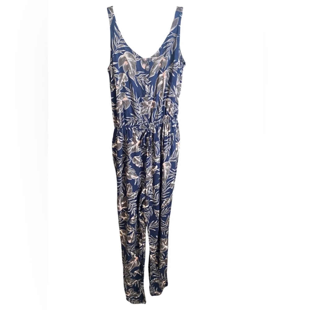 Hollister Floral Pant Jumpsuit Navy Tropical Elastic Waist Women’s Small